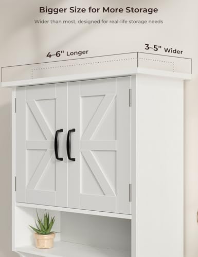 Vantic Farmhouse Bathroom Wall Cabinet with Tower Bar, Wall Mounted Wood Medicine Cabinet with Adjustable Shelves, Over The Toilet Space Saver Storage Cabinet for Bathroom & Laundry Room, White - Image 6