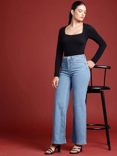 Image of Vogaan Women's High Waist Jeans || Flared Bell Bottom Bootcut Pants || Wide Leg Denim - Perfect for Travel, Party & Everyday Use