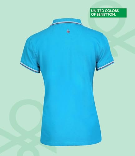 Image of UNITED COLORS OF BENETTON Women's Cotton Lycra Half Sleeves Plain Stylish Regular Fit Polo T-Shirt with Coloured Collar Tipping