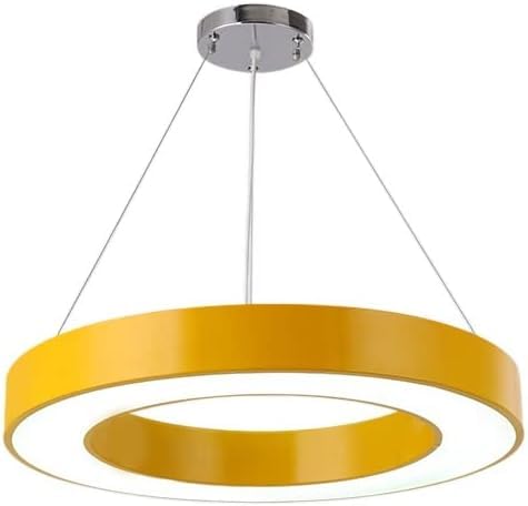 Kindergarten Color LED Chandelier Hollow Circular Pendant Lights Circle Green Yellow Hanging Line Lamp Office School Classroom Ceiling Round Light, Warm Light 3000K,Yellow,60CM
