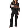RUMIA Two Piece Sets for Women Loose Fit Fall Fashion Sweater Pant Sets Travel Outfits Airport Ouffits Black Caramel M