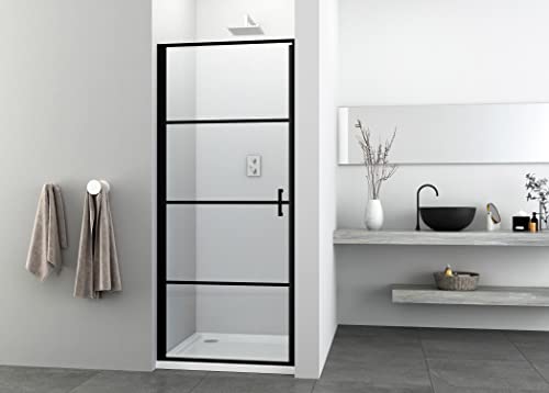 Sanotechnik Puerta de Ducha Elite Black 90 cm – Negro Mate Puerta de nicho – Altura: 195 cm, Ducha de Cristal Templado de Seguridad de 6 mm y perfiles de Aluminio Negro Mate