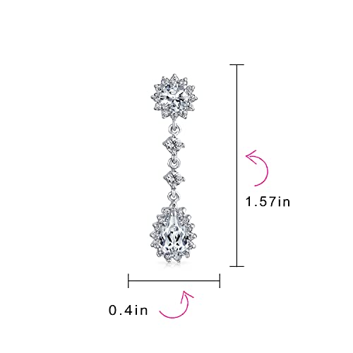 Vintage Style Bridal Simulated Gemstone Statement Pave Crown Halo Cubic Zirconia Aaa Cz Long Dangling Oval Teardrop Chandelier Clip On Earrings For Women Non-Pierced #TOP3