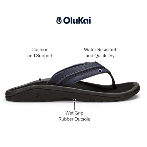 Image of OLUKAI Hokua Men's Beach Sandals, Quick-Dry Flip-Flop Slides, Water Resistant & Wet Grip Rubber Soles, Compression Molded Footbed & Soft Comfort Fit