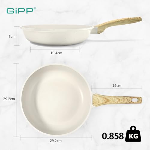 GiPP Nonstick Skillet Frying Pan,White Granite Non Stick Pans,Omelette Pan with Heat-Resistant Handle,Compatible with All Stovetops,PFOA Free (White, 28cm)