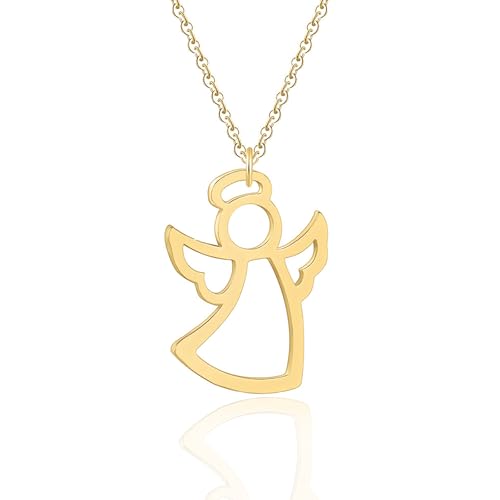 Wryhaul Collier à breloques ange gardien en or 24 carats fait à la main, collier pendentif ange gardien délicat breloque religieuse petit chérubin, collier...
