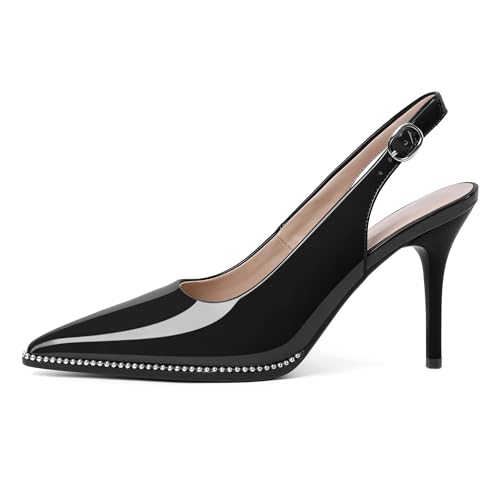 Image of SAMMITOP Women Slingback Heels Stilettos Closed Pointed Toe High Heel Silver Beaded Pumps Comfortable 3.5 Inch High Heels for Women Dressy Shoes