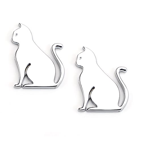 Image of YSY 2Pcs 3D Cat Shape Logo Animal Car Emblem Motorcycle Sticker Truck Label Emblem Car Badge Styling Decoration Car Accessories(A) (3D Cat, Silver)