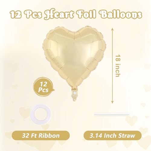 Image of 12 Pcs Champagne Gold Heart Balloons,18 Inch Heart Foil Balloons Love Balloon Valentine Balloon for Birthday Party Wedding Engagement Party Baby Shower Valentine Day Decorations