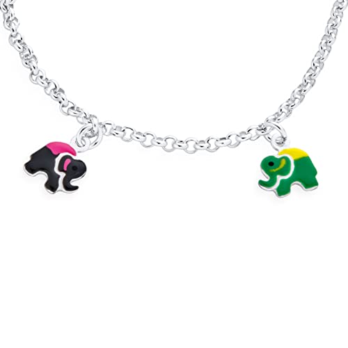 Bling Jewelry Good Luck ZOO Animal Lucky Garden Colorful 5 Multi Elephant Dangling Charm Bracelet For Teens .925 Sterling Silver 6 Inch Small Wrist & 7.5 Inch2