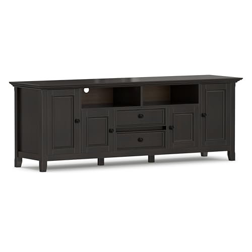 Image of SIMPLIHOME Amherst 72 inch Wide Solid Wood TV Stand in Hickory Brown