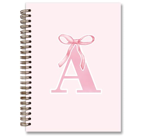 foedor Coquette Trendy Preppy Pink Bow Spiral Notebook,Initial A Journal Personalized Teen Girl Gifts,Monogrammed Gifts for Women Teen Girl,College Ruled Hardcover Spiral Notebook 5.5 x 8.3