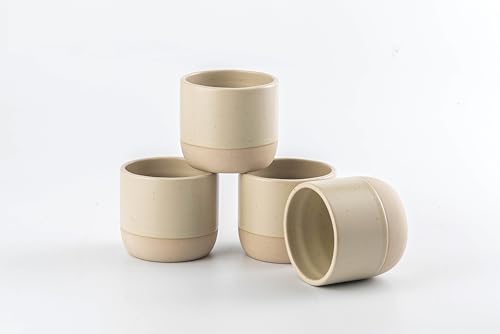 SYJAN HOME Japanese Tea Cups Set of 4, 7.8 oz/230ml, No Handle, Ceramic, Teacup, Small, Asian (Beige-Off White, 4 Pack)