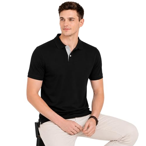 Image of Men's Solid Polo T-Shirt | Short Sleeve | Regular Fit | Soft Breathable Fabric | Casual & Smart Wear | Button Placket Collar Top |