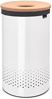 Brabantia - Laundry Bin - Cork Lid - Portable Laundry Bag Inside - Quick-drop Opening - Basket with Ventilation Holes - Non-Scratching Bottom - Corrosion Resistant - Natural Look - White - 60L