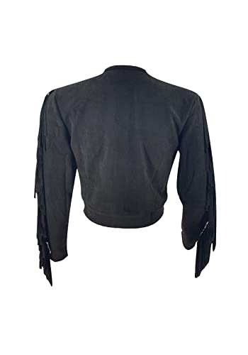 Voghtic Women's Faux Suede Moto Jackets Long Sleeve Tassels Hem Zip Up Cropped Coat Outwear #TOP4