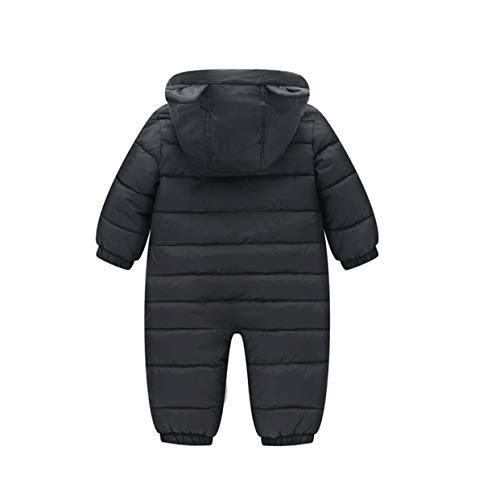 Flashing boy Toddler Baby Boys Girls Winter Snowsuit Outerwear Clothes Thick Cotton Bear Print Pocket Hooded Warm Snow Wear (Black, 0-6 Months)