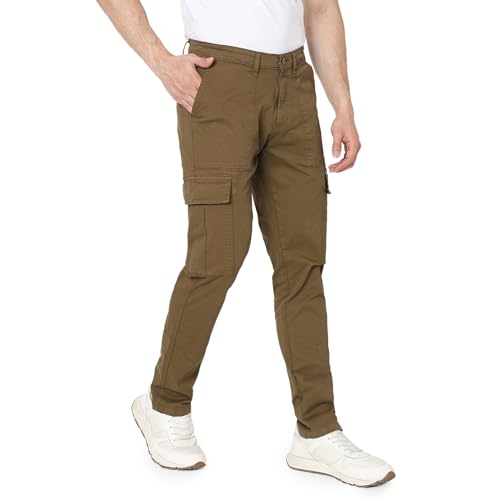 Image of Spykar Men's Regular Fit Mid Rise Pants