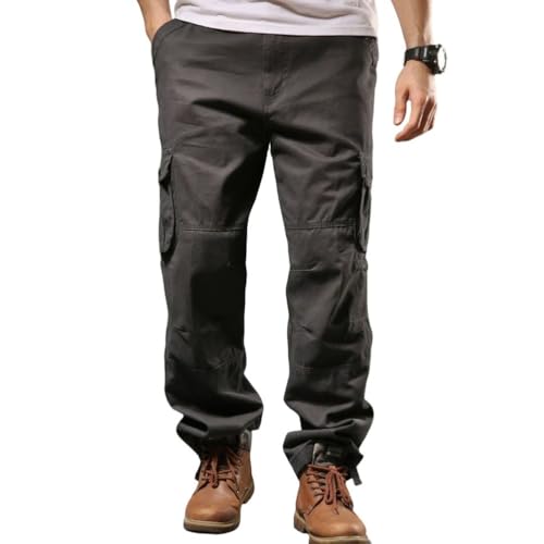 Men's Cotton Cargo Pants High Waist Loose Casual Straight Wide Leg Plus Size Streetwear Trousers with Pockets