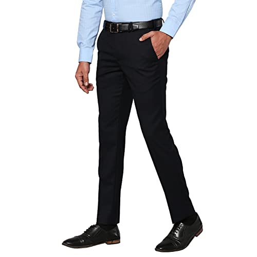 Image of Park Avenue Men's Poly Wool Blend Structure Pattern Super Slim Fit Flat Front Formal Trouser