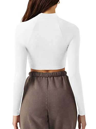 Laslulu Womens Cropped Long Sleeve Athletic Running Shirts Crop Tops Zipper Slim Fit Workout Yoga Sports Tops Pullover Outwear(White X-Large) #TOP3