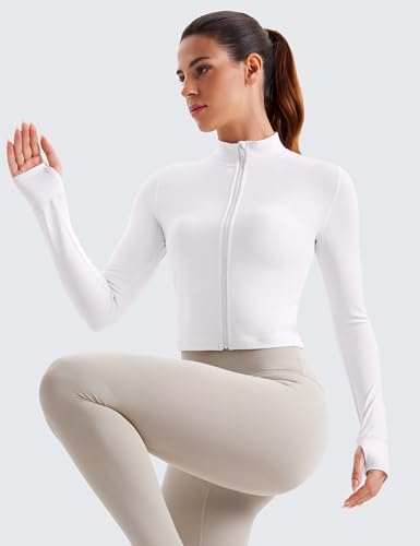 Image of CRZ YOGA Butterluxe Cropped Athletic Jackets | Extremely Soft, Slim Fit, Full Zip, Mockneck, Thumb Holes, for Women