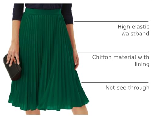 Image of GRACE KARIN Pleated Midi Skirt for Women,Chiffon Elastic High Waist Knee Length Skirts,Swing Flare A-Line Outfits