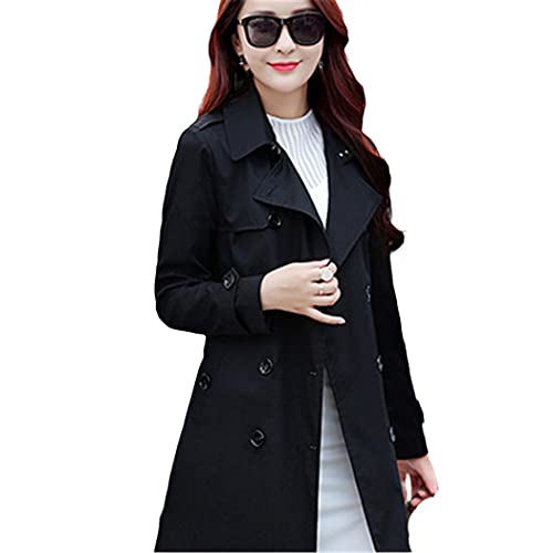 Trench de printemps pour affiner la silhouette : coupe ajustée double boutonnage noir L