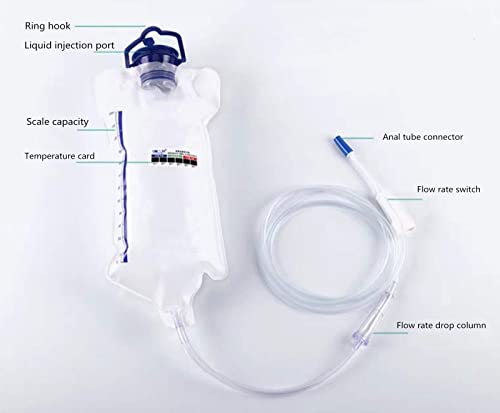 Reusable Home Enema Kit , 1200Ml Enama Bag Kit For Colon Cleaning,Douche Bag Colon Douche Cleaner Body Detox Cleaning Kit-Including 1.8M Silicone Hose And 10 Soft Replacement Enema Tips #TOP7