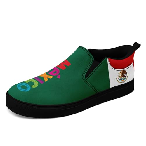 Mexico Patriotic Slip-On Canvas Sneakers for Women Men, Mexican Flag Design Flat Casual Lightweight Walking Shoes