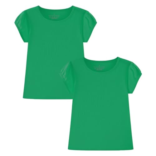 Image of Huata Girls Short Puff Sleeve Tee Basic T-Shirt 2 Packs Crewneck