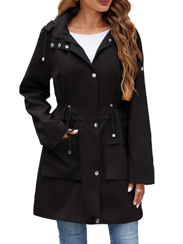 Womens Rain Jacket with Hood, Long Rain Coat for Women Waterproof Trench Coat Lined Windbreaker Fall Jacket2