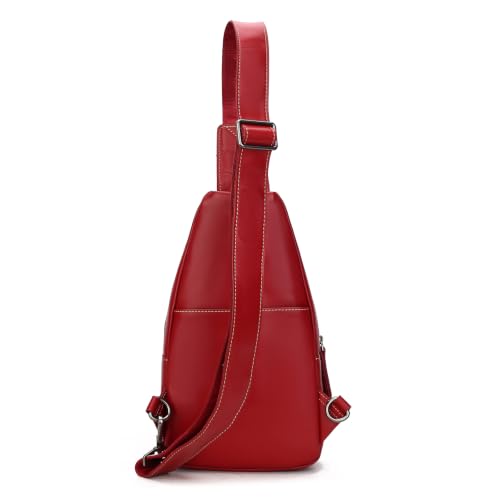 Image of Genuine Leather Sling Bag for Men and Women Chest Pack Purse Crossbody Shoulder Bag Sling Backpack (Red)