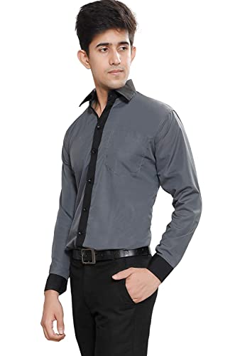 FABUNIFORMS Men Front Office/Hotel Uniform Shirt with Black Collar Cuff