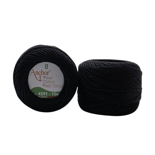 Image of Anchor Knitting Pearl Cotton Fast Colour Thread Yarn - Mercer Pearl Cotton 10gm Yarn (Thickness 1 mm) (Pack of 1 (Black)