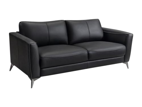 Vente-unique-Ledersofa 3-Sitzer - Schwarz mit Grauer Ziernaht - BATUCO Vente-unique-Ledersofa 3-Sitzer - Schwarz mit Grauer Ziernaht - BATUCO