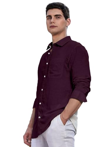 Image of Classic Black Linen Cotton Button-Down Shirt, Full Sleeves, Slim Fit, Casual Wear