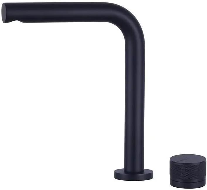 Brushed Rose Gold Widespread Basin Faucet, Rotating Spout Single-Lever Two-Hole Deck-Mounted Tap(Black short)