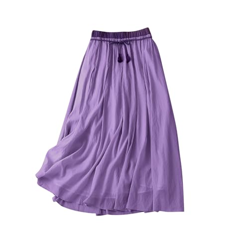 Women Bohemian A-Line Skirt Double Layer Elastic Waist Long Maxi Skirts Casual Beach Flowy Swing Ankle Half Dress