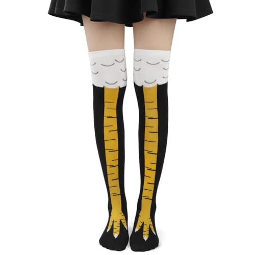Alaoo Hühner Legs Sock Erwachsene, 1 Paar Cartoon Winter Warm Stricken Kniestrümpfe Strümpfe, Crazy Funny Strümpfe Damen für Party Stützen Kostüm Halloween, Schwarz und Gelb