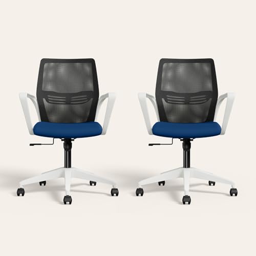 Image of Interio by Godrej Vurv Mesh Mid Back Study Chair (Royal Blue, Set of 2) | 1 Year Warranty | Ergonomic | Work from Home | Height Adjustable | Heavy Duty Polypropylene Base | DIY Installation