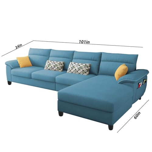 Image of Casaliving Seams RHS 6 Seater L Shape Sofa Set for Living Room (Turquise Colour) Premium Fabric Sofa Set for Living Room | Hall