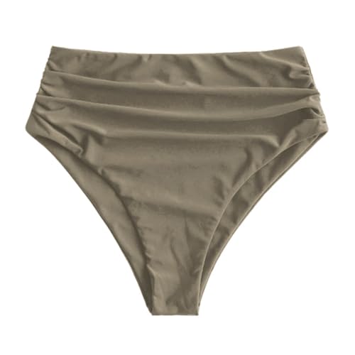 Image of ZAFUL Women High Waisted Bikini Bottoms Ruched Swimsuit Bottom Tummy Control Bathing Suit Bottoms Lightcoffee XL