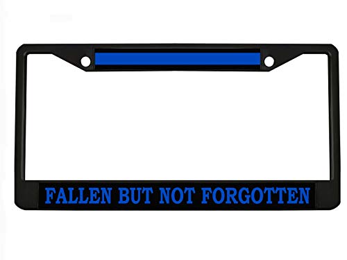 Fallen But Not Forgotten - Thin Blue Line Police Design Metal License Plate Frame Personalized/Car Accessories Car Tag Holder Cover (Black/LimeBlue)
