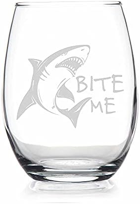 Bite Me Shark Week Stemless Wine Glass - Shark Week Gift, Shark Week Glass, Shark Glass, Wine Glass, Wine Gift