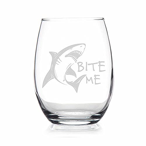 Bite Me Shark Week Stemless Wine Glass - Shark Week Gift, Shark Week Glass, Shark Glass, Wine Glass, Wine Gift #TOP1