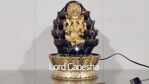 Image of GTC Beautiful Lord Ganesha Water Fountain Shree Ganesha Show Piece for Home Decorative Diwali Gifts for Drawing Room Living Room Waterfall Decorative Item withMini Motor Pump (332, Multicolor), Resin