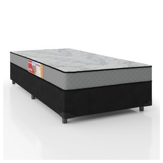Cama Box Solteiro Colchão Espuma D33 Esplanada 88x188x50cm Cinza/Branco/Preto - Suporta até 100Kg Por Pessoa
