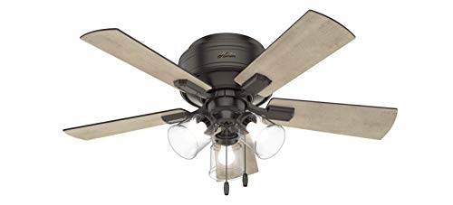 Hunter 42 inch Indoor Ceiling Fan with LED Lights and Pull Chain - Low Profile Mount Ceiling Fan, 5 Blades, For Bedroom, Living Room, or Kitchen, Quiet - Crestfield 52153, Noble Bronze