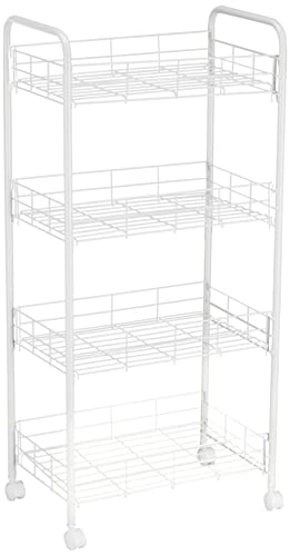 和平フレイズ 収納ラック 4段 キャスター付 ホワイト マルチラック スリムワゴン キッチンワゴン スタイルラボ AMG-0519
